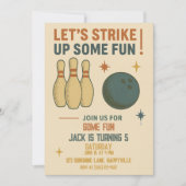 Retro Bowling verjaardagsuitnodiging voor jongens Kaart (Voorkant)