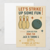 Retro Bowling verjaardagsuitnodiging voor jongens Kaart (Voorkant / Achterkant)