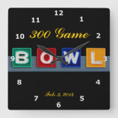 Retro Bowling Vierkante Klok (Voorkant)