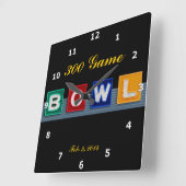 Retro Bowling Vierkante Klok (Hoek)