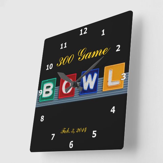 Retro Bowling Vierkante Klok (Hoek)