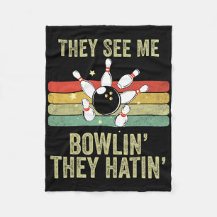 Retro Bowling Ze Zien Me Bowlen Ze Haters Vint Fleece Deken