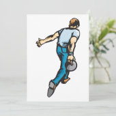 Retro bowlingspeler gooien bal kaart (Staand voorkant)