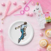 Retro bowlingspeler gooien bal papieren bordje (Feest)