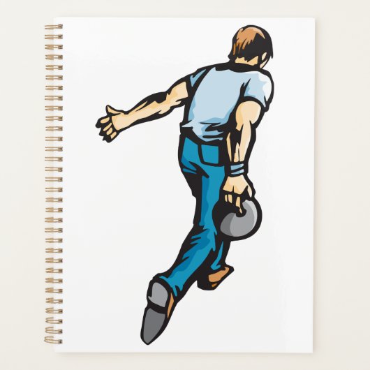 Retro bowlingspeler gooien bal planner (Voorkant)