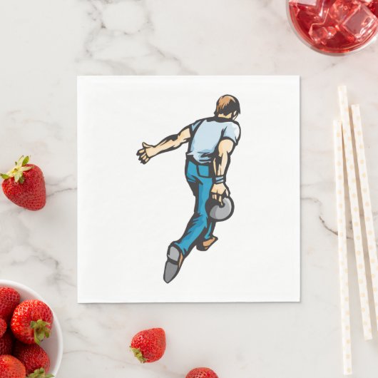 Retro bowlingspeler gooien bal servet (Insitu)