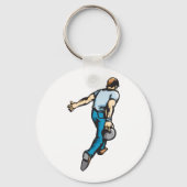 Retro bowlingspeler gooien bal sleutelhanger (Voorkant)