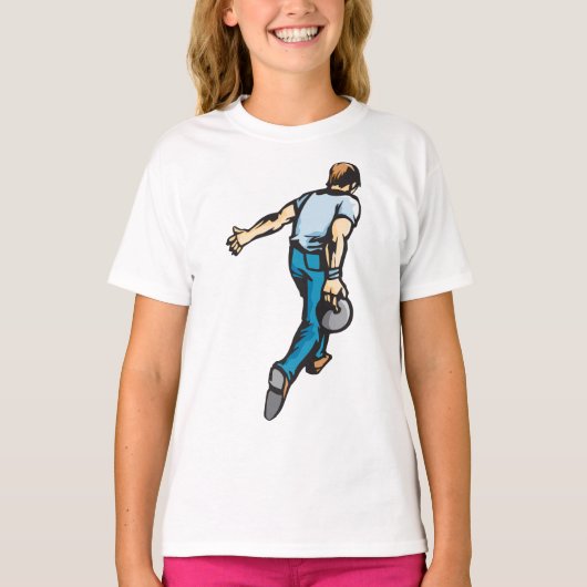 Retro bowlingspeler gooien bal t-shirt (Voorkant)