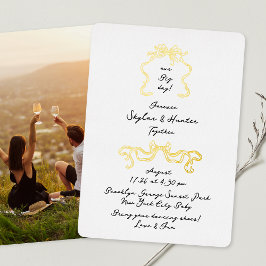 Retro Bows Doodle Handgeschreven Zwart & Wit & Gou Folie Uitnodiging