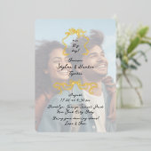 Retro Bows Doodle Zwart Goud Overlay Foto Huwelijk Folie Uitnodiging (Staand Voorkant)