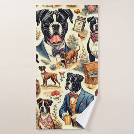 Retro Boxer hond illustratie Badhanddoek (Badhanddoek)