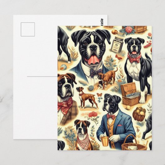 Retro Boxer hond illustratie Briefkaart (Voorkant / Achterkant)