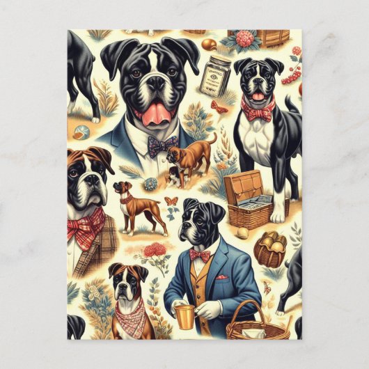Retro Boxer hond illustratie Briefkaart (Voorkant)