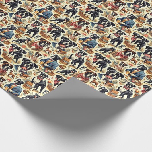 Retro Boxer hond illustratie Cadeaupapier (Hoek)