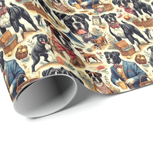 Retro Boxer hond illustratie Cadeaupapier (Rol Hoek)