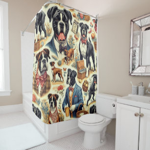 Retro Boxer hond illustratie Douchegordijn