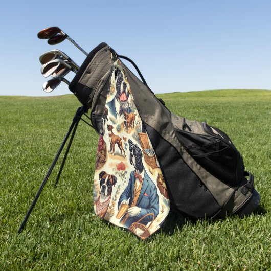 Retro Boxer hond illustratie Golfhanddoek (Groen)