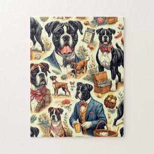 Retro Boxer hond illustratie Legpuzzel