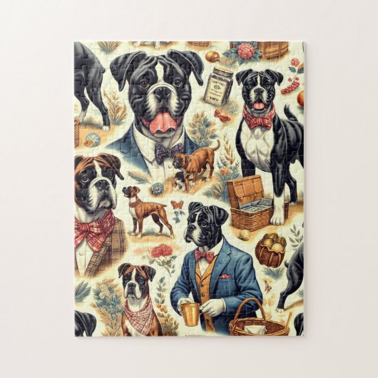 Retro Boxer hond illustratie Legpuzzel (Verticaal)