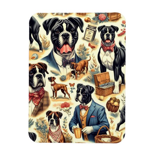 Retro Boxer hond illustratie Magneet (Verticaal)