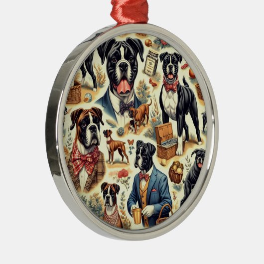 Retro Boxer hond illustratie Metalen Ornament (Rechts)
