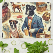 Retro Boxer hond illustratie Theedoek (Gevouwen)