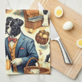 Retro Boxer hond illustratie Theedoek (Quarter Fold)