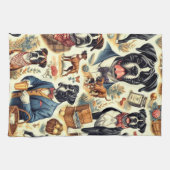 Retro Boxer hond illustratie Theedoek (Horizontaal)