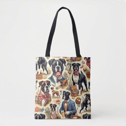 Retro Boxer hond illustratie Tote Bag (Voorkant)