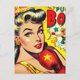 Retro Boxing Girl Comics Briefkaart