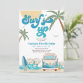 Retro Boy ANY AGE Surf's Up Surfen Verjaardagsfees Kaart (Staand voorkant)