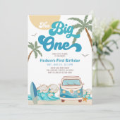 Retro Boy Big One Surfen 1e Verjaardagsfeest Kaart (Staand voorkant)