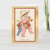 Retro Boy Bugler en kerstspeelgoedkaart Feestdagen Kaart (Voorkant)