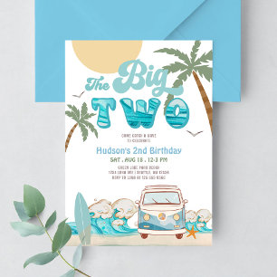 Retro Boy De Grote Twee Surfen 2e Verjaardagsfeest Kaart