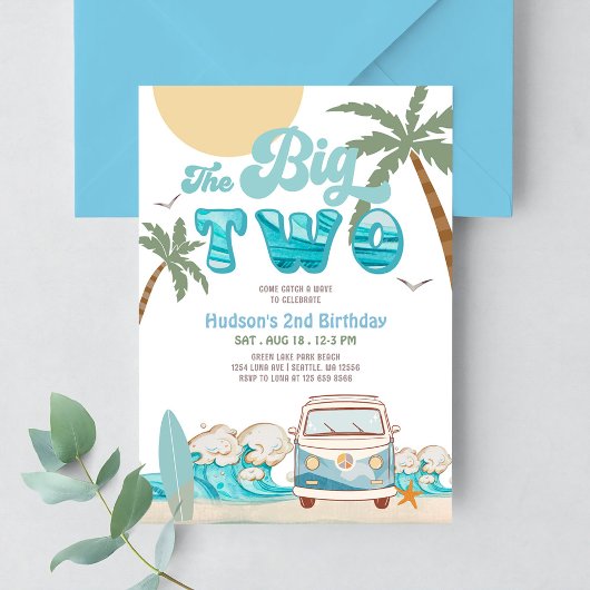 Retro Boy De Grote Twee Surfen 2e Verjaardagsfeest Kaart