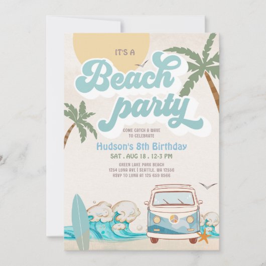 Retro Boy Het is een Beach Party Surfen Verjaardag Kaart (Voorkant)