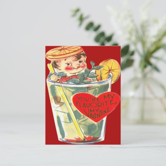  Retro Boy in Cocktail Valentijn Kaart (Staand voorkant)