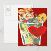  Retro Boy in Cocktail Valentijn Kaart (Voorkant / Achterkant)