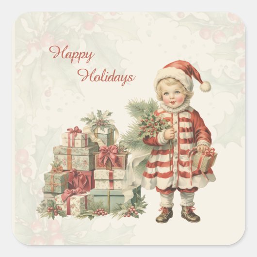 Retro  Boy Kerstcadeaus Vierkante Sticker (Voorkant)