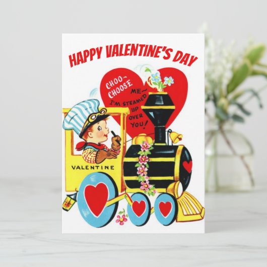  Retro Boy op Aangepaste Valentijnsdag van de Trei Feestdagenkaart (Staand voorkant)