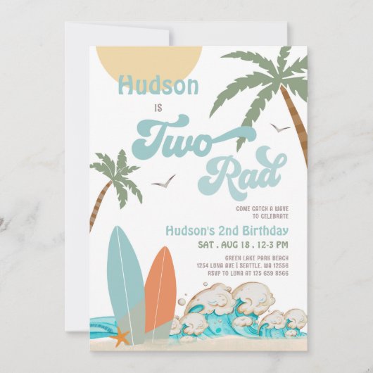 Retro Boy Surf Surfen 2e Verjaardag Twee Rad Party Kaart (Voorkant)