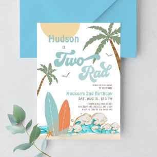 Retro Boy Surfen 2de Verjaardag Two Rad Feest Kaart
