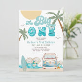 Retro Boy The Big One Surfen 1e verjaardagsfeestje Kaart (Staand voorkant)