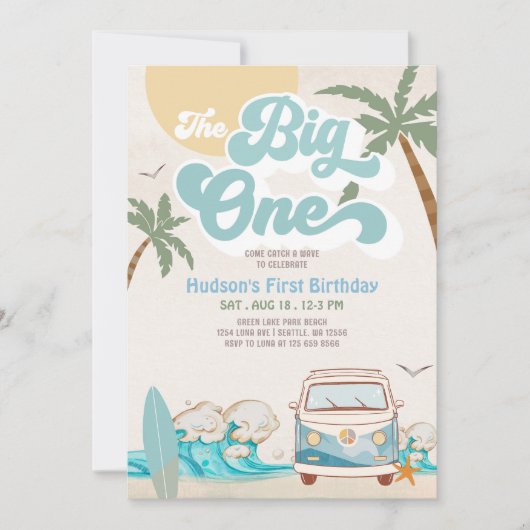 Retro Boy The Big One Surfen 1e verjaardagsfeestje Kaart (Voorkant)