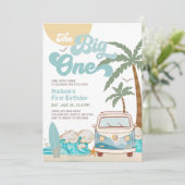 Retro Boy The Big One Surfen 1e verjaardagsfeestje Kaart (Staand voorkant)