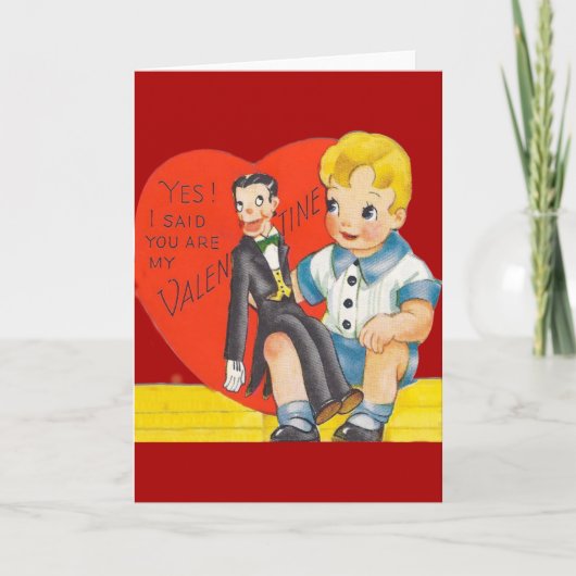  Retro Boy & Ventriloquist Dummy Valentijn Feestdagen Kaart (Voorkant)