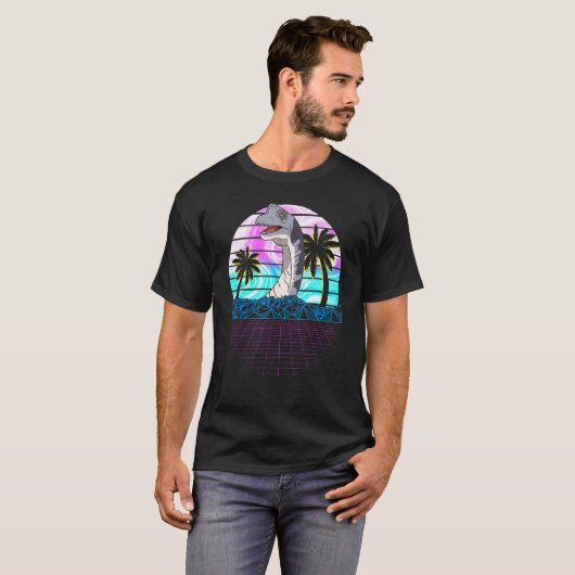Retro Brachiosaurus Vaporwave esthetisch T-shirt (Voorkant volledig)