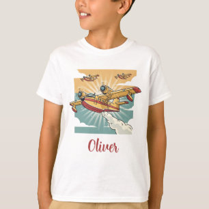 Retro brandbestrijdingswaterbommenwerper vliegtuig t-shirt