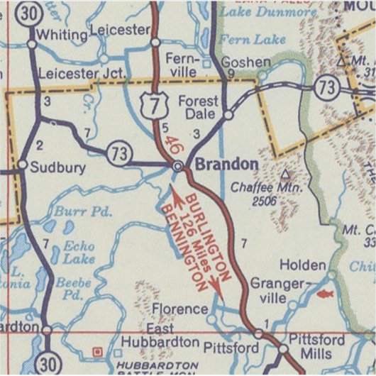 Retro Brandon Vermont-kaart Sticker (Voorkant)