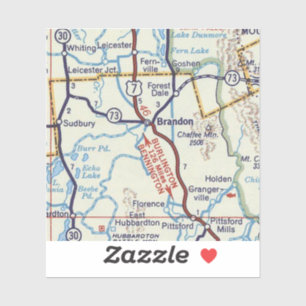 Retro Brandon Vermont-kaart Sticker